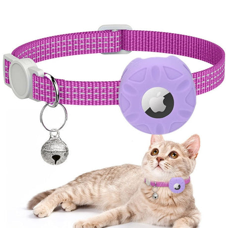 For AirTag Tracker Silicone Case Reflective Pet Cat Collar With Bell - LYDARZ