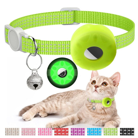 For AirTag Tracker Silicone Case Reflective Pet Cat Collar With Bell - LYDARZ