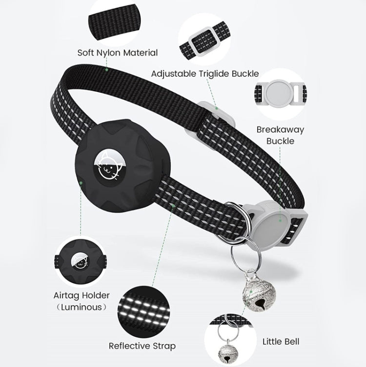 For AirTag Tracker Silicone Case Reflective Pet Cat Collar With Bell - LYDARZ