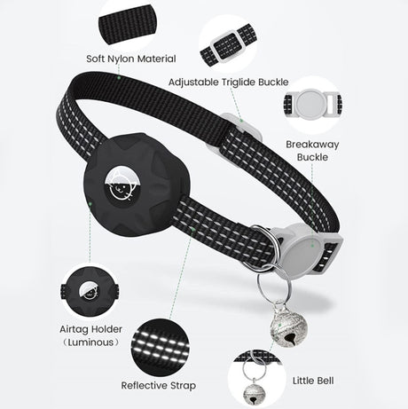For AirTag Tracker Silicone Case Reflective Pet Cat Collar With Bell - LYDARZ