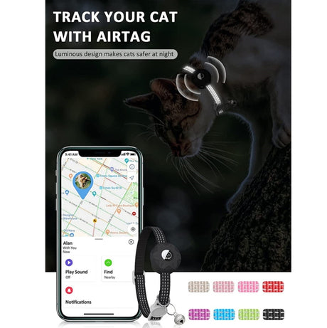 For AirTag Tracker Silicone Case Reflective Pet Cat Collar With Bell - LYDARZ