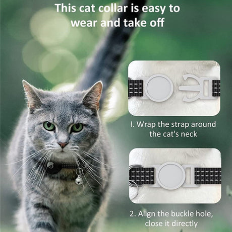 For AirTag Tracker Silicone Case Reflective Pet Cat Collar With Bell - LYDARZ