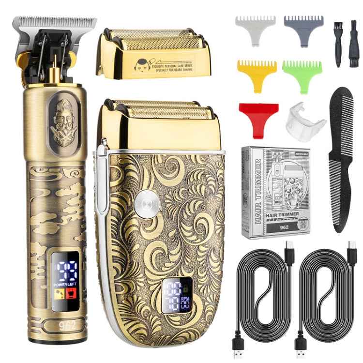 Men Bald Haircut 2 In 1 Electric Hair Clipper Waterproof Set, 962 Gold, 962 Gray