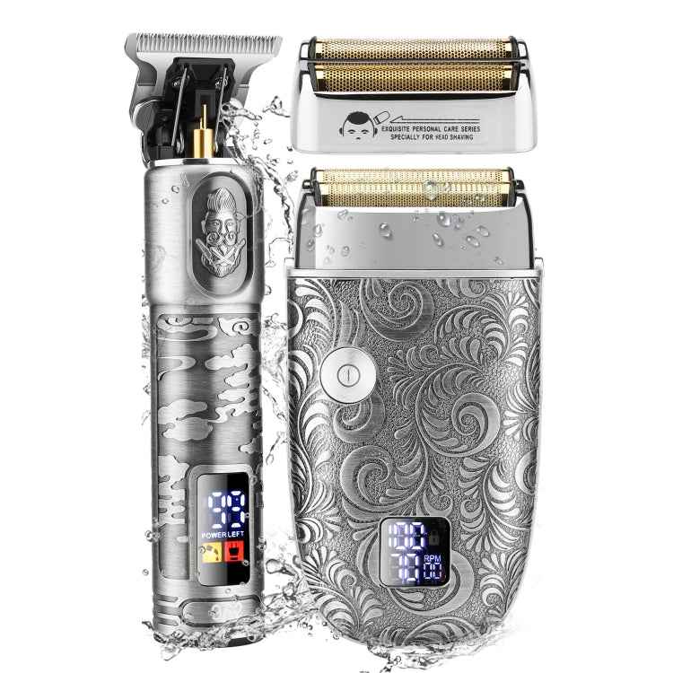 Men Bald Haircut 2 In 1 Electric Hair Clipper Waterproof Set, 962 Gold, 962 Gray