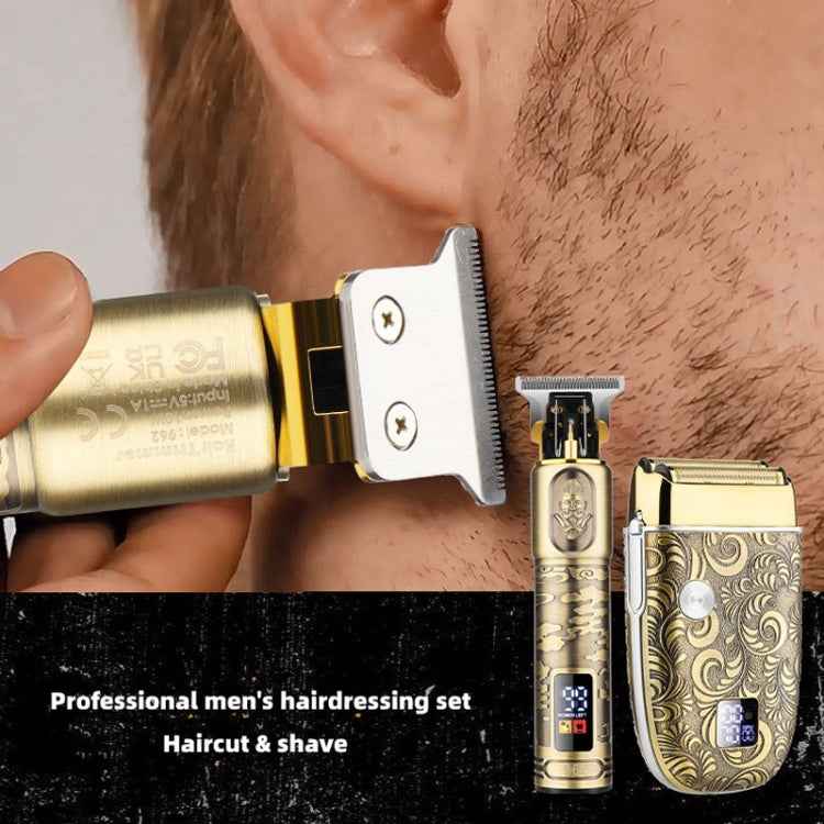 Men Bald Haircut 2 In 1 Electric Hair Clipper Waterproof Set, 962 Gold, 962 Gray