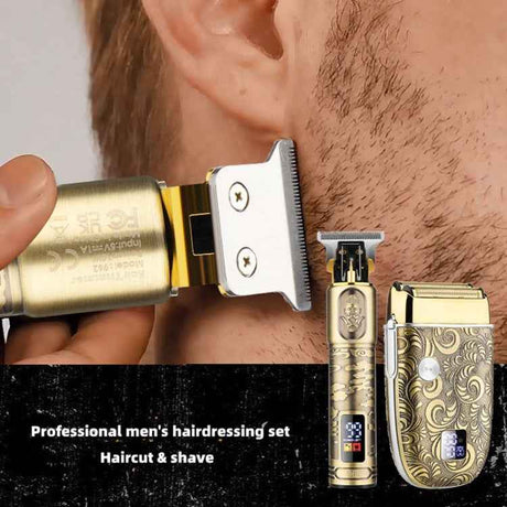 Men Bald Haircut 2 In 1 Electric Hair Clipper Waterproof Set, 962 Gold, 962 Gray