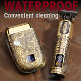 Men Bald Haircut 2 In 1 Electric Hair Clipper Waterproof Set, 962 Gold, 962 Gray