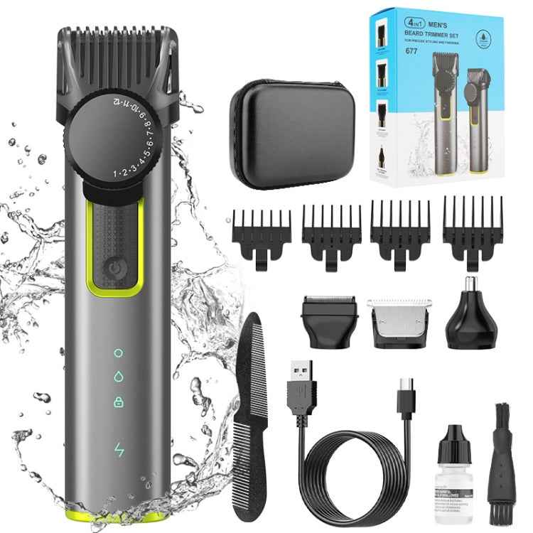 IPX5 Waterproof Men Multi-Functional Barber 4 In 1 Shaver Nose Hair Set USB Charging Push, 677 4 In 1