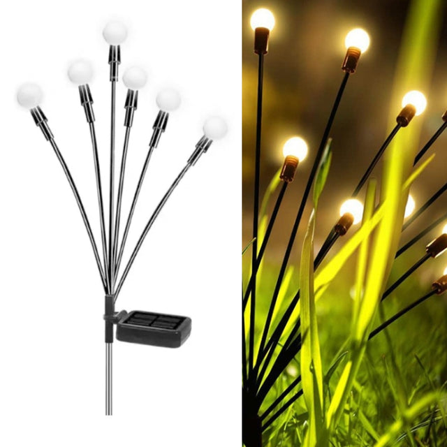 2sets Solar Firefly Lights Christmas Outdoor Garden Waterproof Lawn Lights, 6 Head Warm Light - LYDARZ