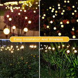 2sets Solar Firefly Lights Christmas Outdoor Garden Waterproof Lawn Lights, 6 Head Warm Light - LYDARZ