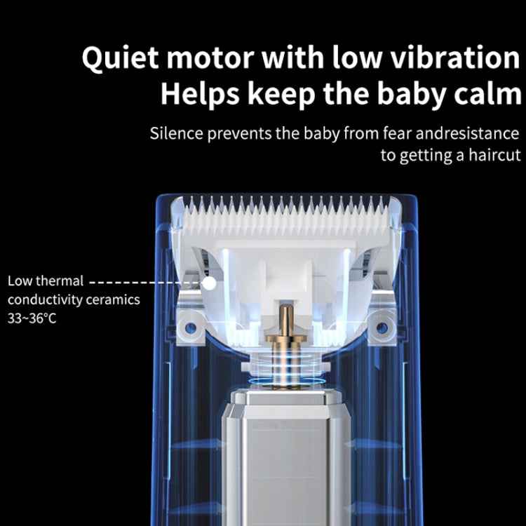 Electric Waterproof Hairdresser Children Low Noise Rechargeable Push Clipper, Digital Version White, Suction Upgrade Version White