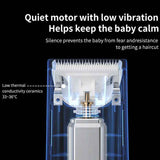 Electric Waterproof Hairdresser Children Low Noise Rechargeable Push Clipper, Digital Version White, Suction Upgrade Version White