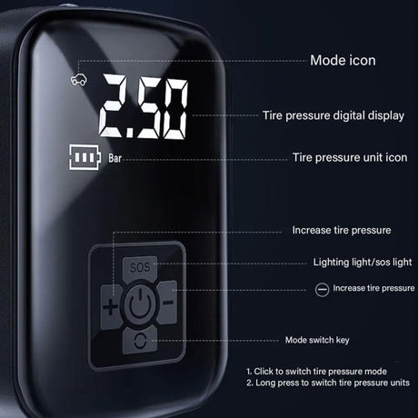 Car Portable Electric Tire Inflator Pump, Wired, Wireless Standard - LYDARZ