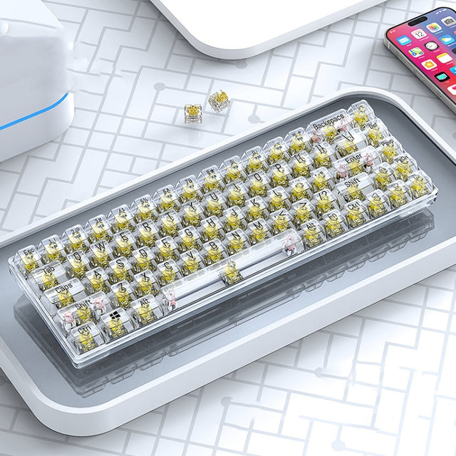 T-WOLF T40 68-Keys RGB Mixed Light Office Gaming Transparent Mechanical Keyboard - LYDARZ