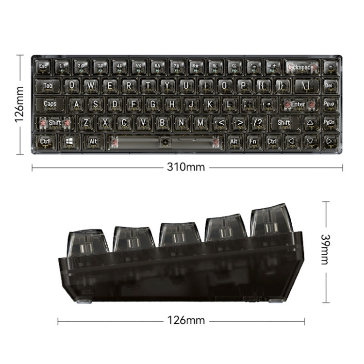 T-WOLF T40 68-Tasten RGB Mixed Light Office Gaming Transparente mechanische Tastatur