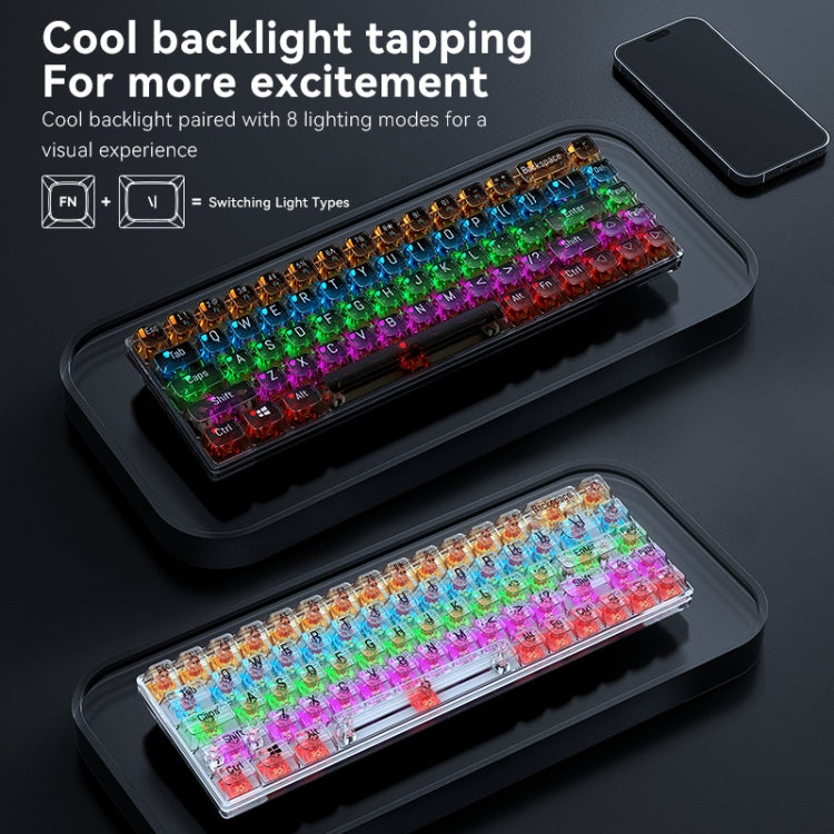 T-WOLF T40 68-Keys RGB Mixed Light Office Gaming Transparent Mechanical Keyboard