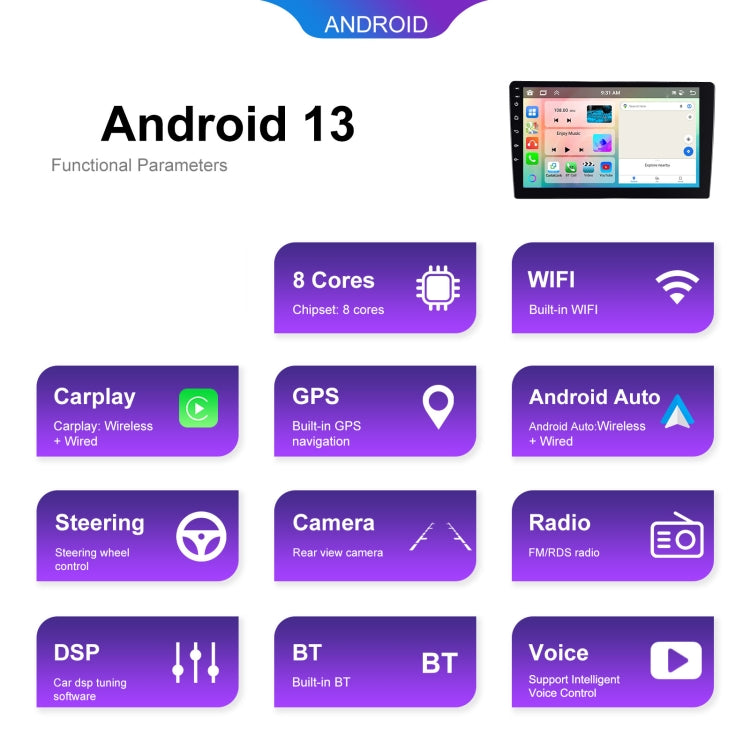 Reproductor Bluetooth para coche con pantalla grande HD universal Android 6+128G, navegación GPS integrada, 7 pulgadas, 9 pulgadas, 10,1 pulgadas