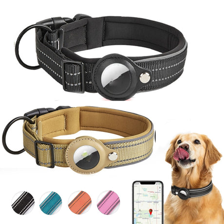 Reflective Dog Collar with Neoprene Lining & AirTag Tracker – Sizes S, M, L, XL - LYDARZ