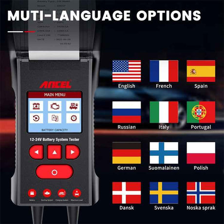 ANCEL 12V/24V Printer-Type Car Battery Tester Battery Power CCA Internal Resistance Life Detector, BST600