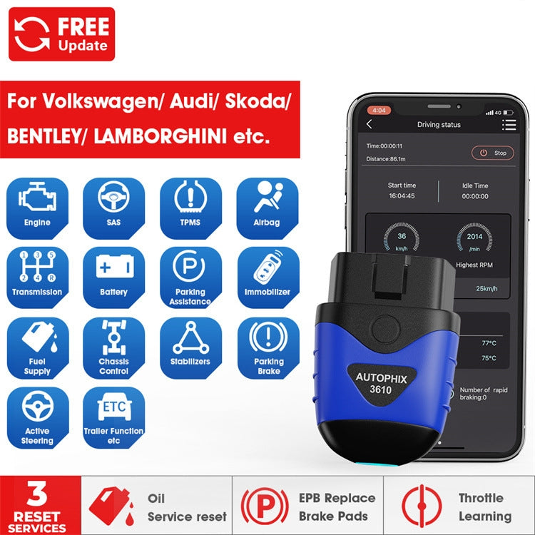 Escáner de diagnóstico completo del sistema de coche AUTOPHIX 3610 con Bluetooth para VW, AUDI, SKODA y SEAT.