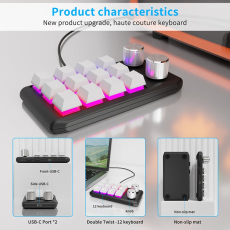 12 Keys Wired With RGB Lights Customized Office Keyboard Shortcut Keys Computer Audio Volume Control - LYDARZ