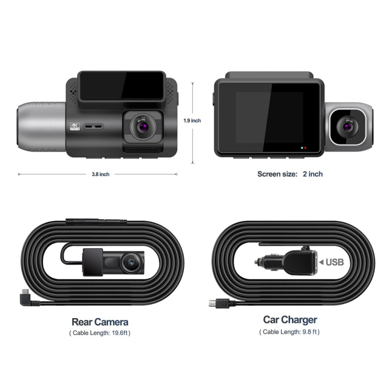 Grabadora de coche M700A de 3 canales 4K UHD frontal + 1080P interior + 2K trasera + GPS + WIFI