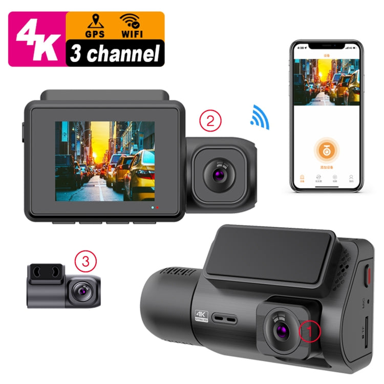 Grabadora de coche M700A de 3 canales 4K UHD frontal + 1080P interior + 2K trasera + GPS + WIFI