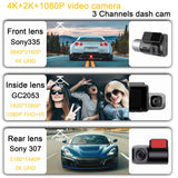 Grabadora de coche M700A de 3 canales 4K UHD frontal + 1080P interior + 2K trasera + GPS + WIFI