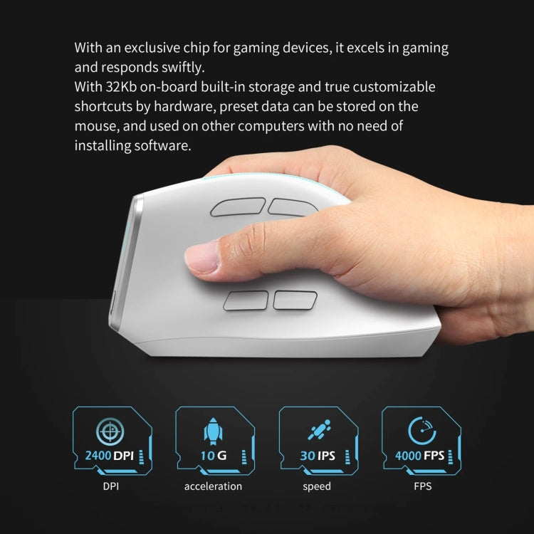 Ratón inalámbrico ZELOTES F36 de 9 teclas con agarre vertical, ergonómico, con Bluetooth dual y programación de 2,4 GHz