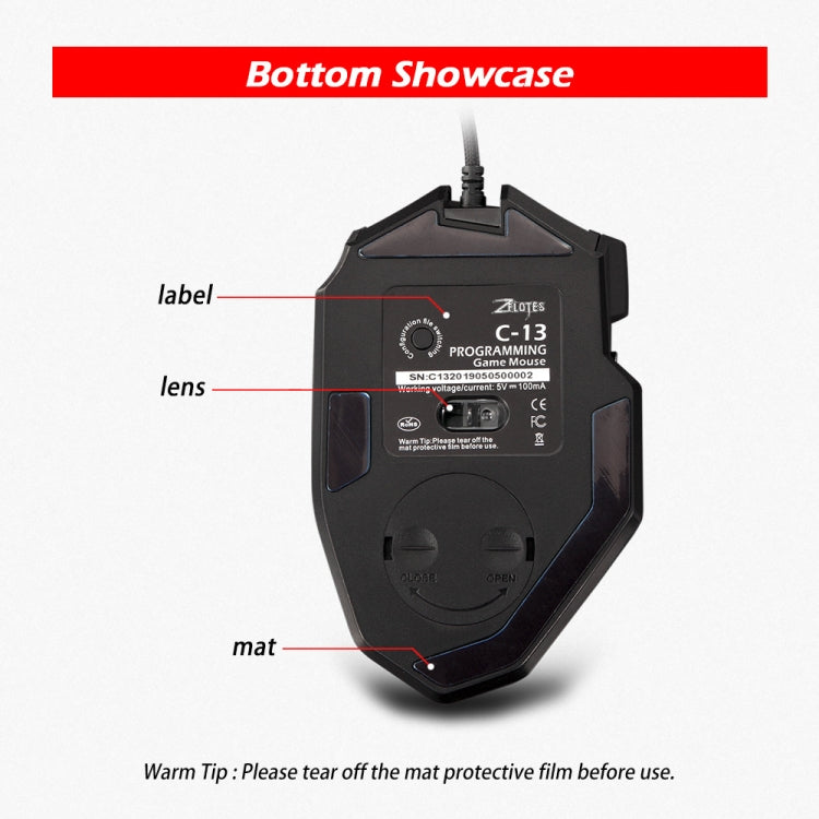 ZELOTES C13 RGB Gaming Mouse - 13 Keys, Macro, Custom Wired - LYDARZ
