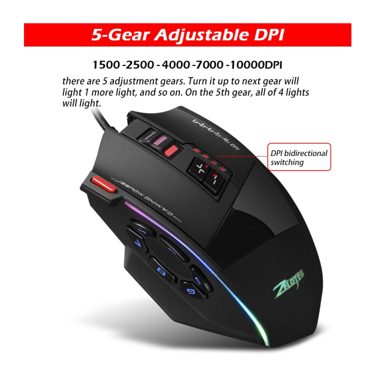 ZELOTES C13 RGB Gaming Mouse - 13 Keys, Macro, Custom Wired