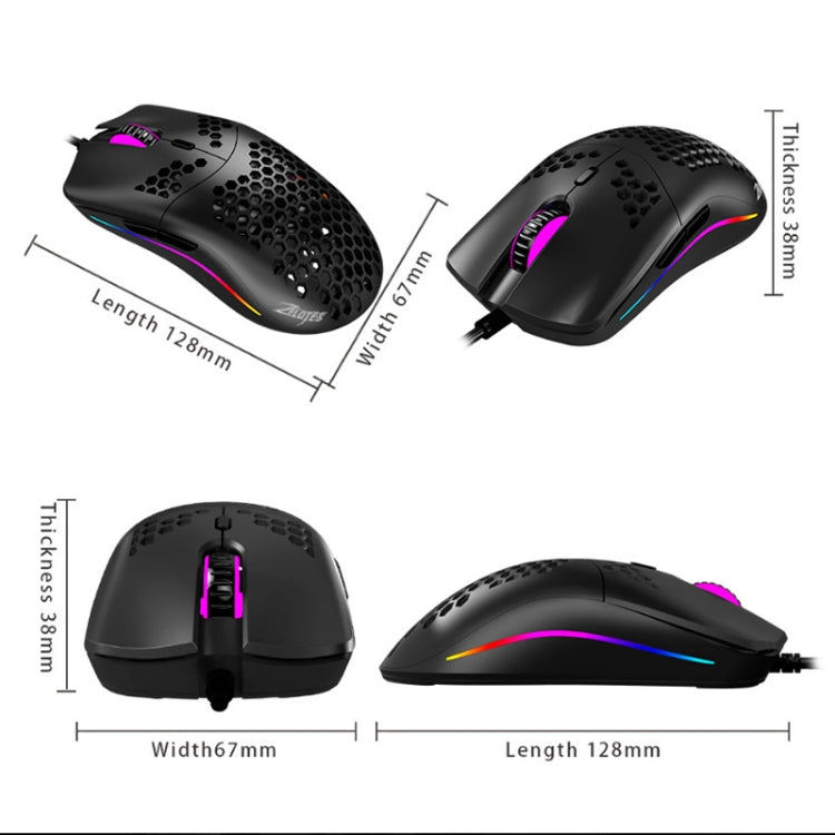 ZELOTES C7 RGB Wired Mouse - 7 Buttons, Hollow Design