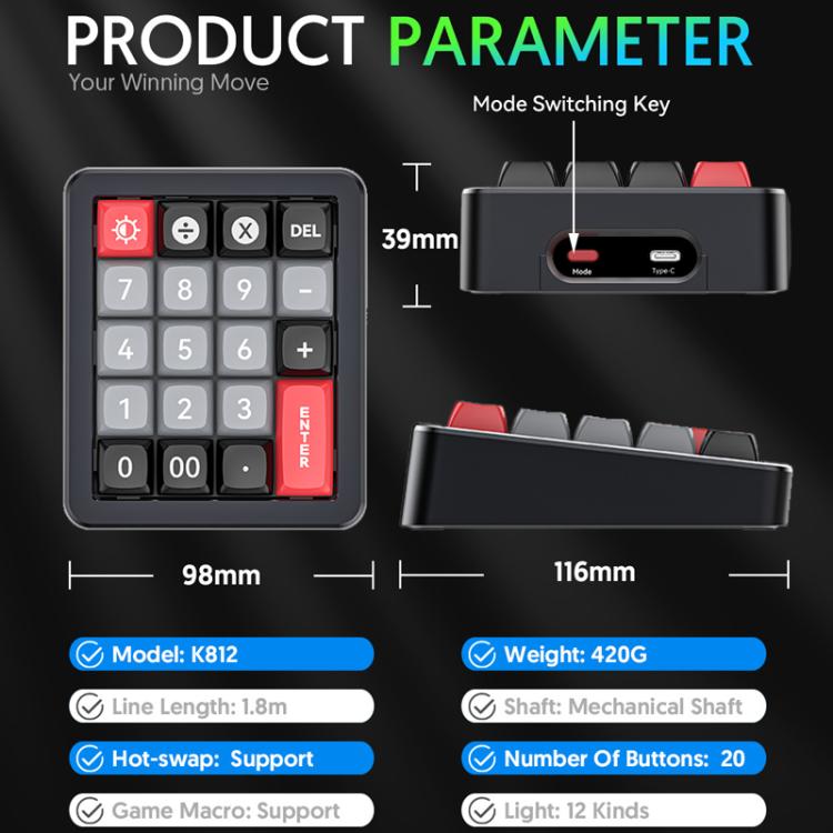 MKESPN K812 RGB Hot-Swap Mini Mechanical Gaming Keyboard