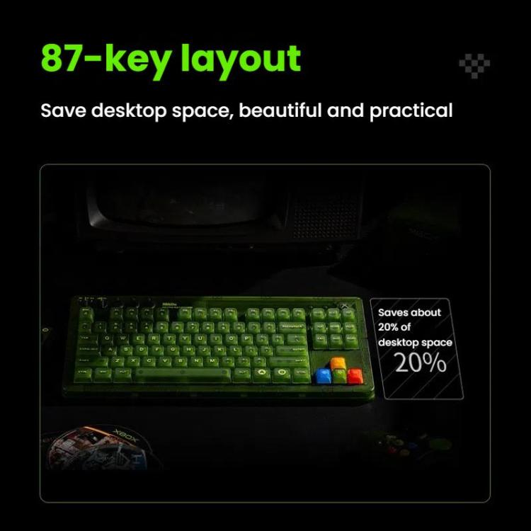 8BitDo Retro87 Mechanical Keyboard: RGB, Green Transparent, Large Keys