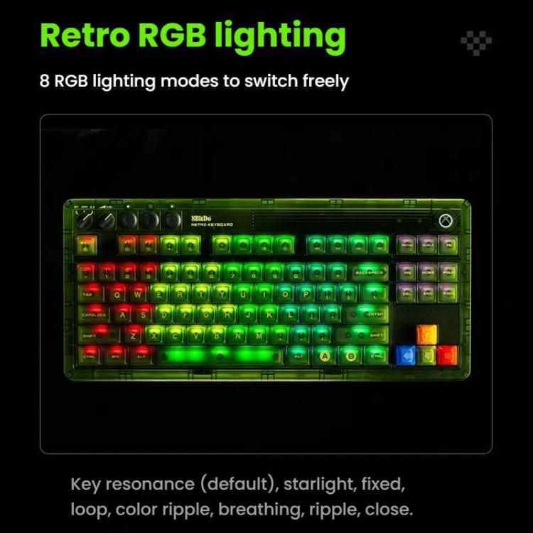 8BitDo Retro87 Mechanical Keyboard: RGB, Green Transparent, Large Keys