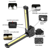 Double-Sided COB Work Light with 90-Degree Folding Design, Magnet, and Hook for Maintenance