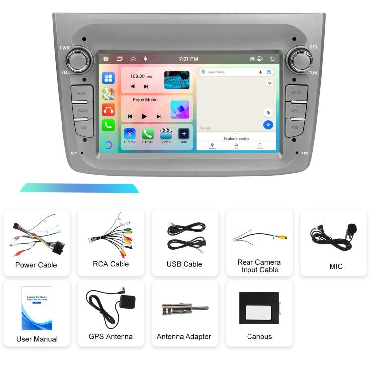 Para Alfa Romeo MITO 2008-2016, pantalla horizontal de 7 pulgadas, Android 15, Carplay, control central integrado, 4+64 GB, 2+64 GB