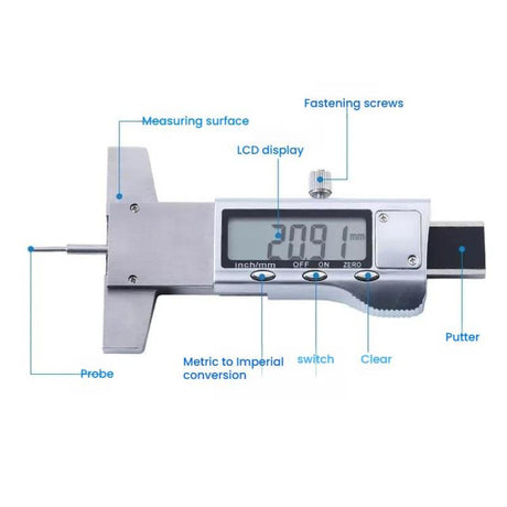 Syntek Electronic Digital Display Tire Tread Depth Caliper 0-25mm Measuring Tread Depth Gauge - LYDARZ