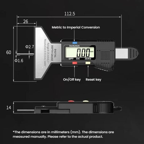 Syntek Digital Depth Ruler 0-25mm Electronic Tire Tread Measuring Ruler - LYDARZ