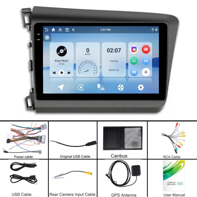 For Honda Civic Android 15 Car Navigation Bluetooth Player, 4-Core 2GB + 64GB, 4-Core 4GB + 64GB, 8-Core 6GB + 128GB