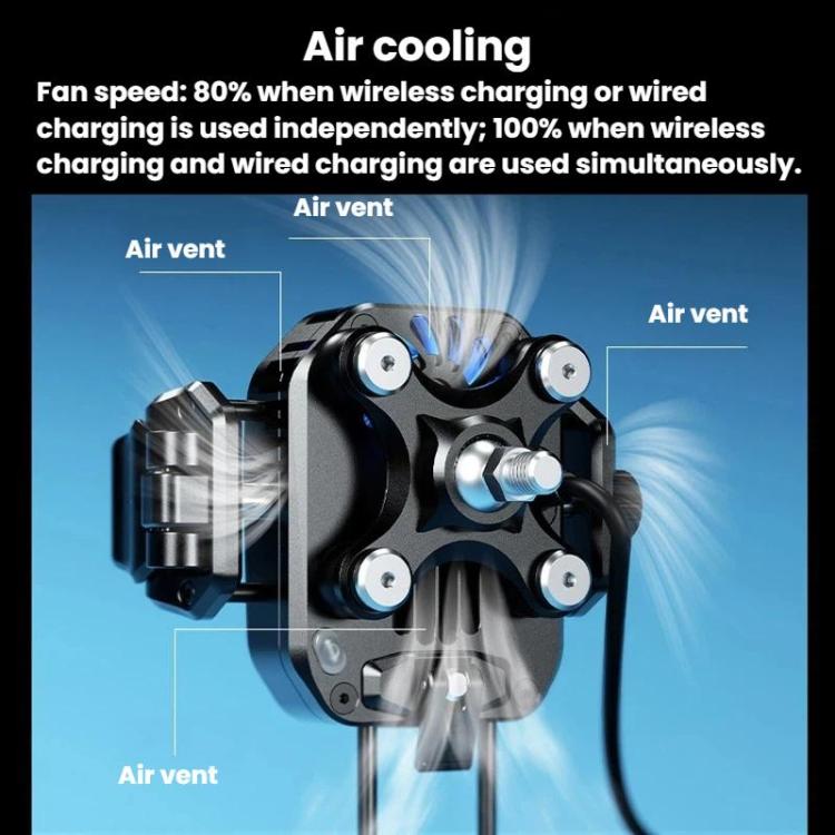 Kewig M33 Pro Shock-Absorbing Heat-Dissipating Wireless Charging Phone Mount Motorcycle Fan Cooling Anti-Shake Stand, Front Fork Mount