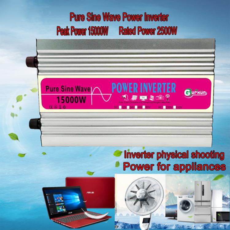 Gurxun 15000W Pure Sine Wave Car Power Inverter With Voltage Display High-Power Universal Power Outlet, 60V To 220V, 12V To 110V, 24V To 110V