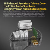 KZ AS16 PRO X 16BA In-Ear Hi-Fi Monitoring 1.2m Wired Earphone, Standard, With Mic