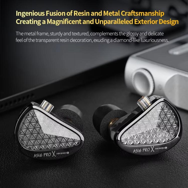 KZ AS16 PRO X 16BA In-Ear Hi-Fi Monitoring 1.2m Wired Earphone, Standard, With Mic
