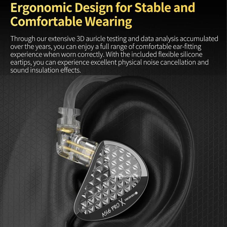 KZ AS16 PRO X 16BA In-Ear Hi-Fi Monitoring 1.2m Wired Earphone, Standard, With Mic