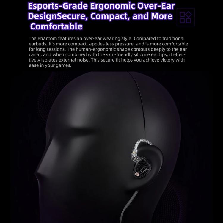 KZ Phantom Hi-Fi-grade Audio Gaming 1.2m Wired Earphones, 3.5mm Standard, 3.5mm With Mic, Type-C Sound Card