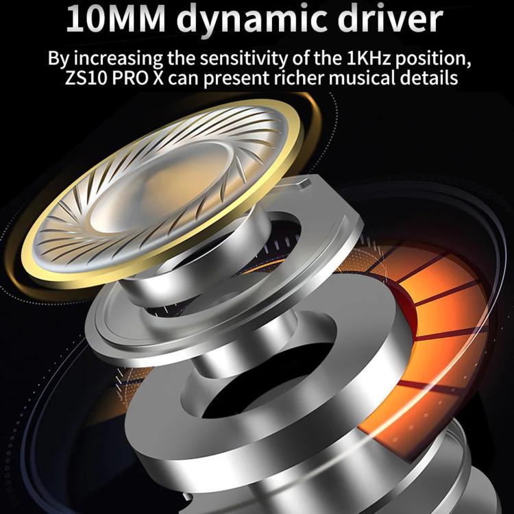 KZ-ZS10 PRO X 10-driver Dynamic Driver+Balanced Armature 1.2m Wired Earphones, Without Mic, With Mic