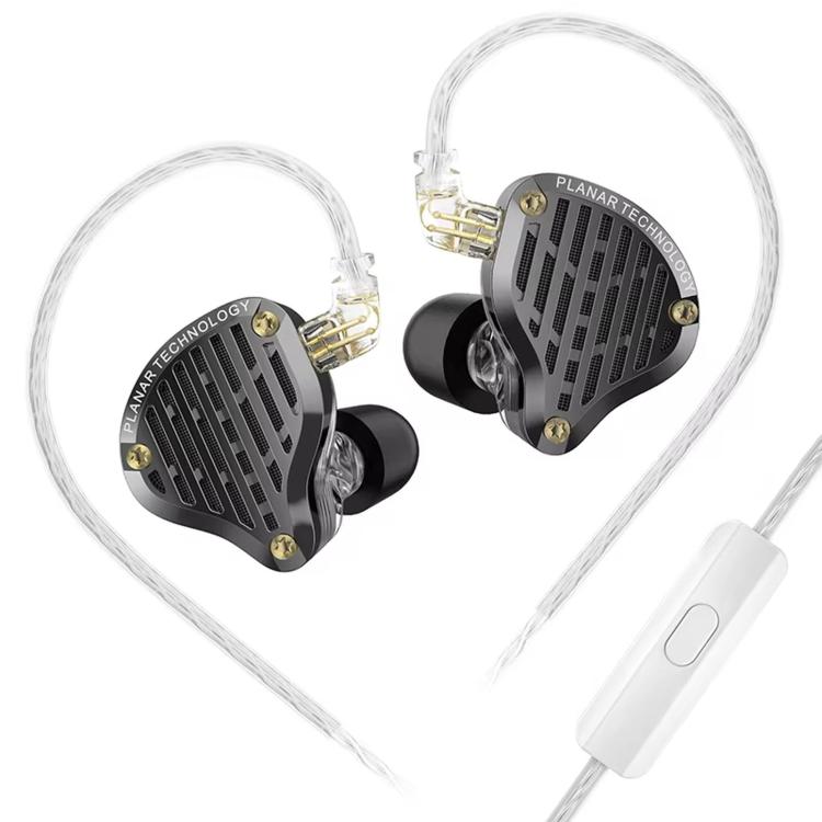 KZ-PR3 Planar Diaphragm In-Ear 1.2m Wired Earphones Hi-Fi Monitoring Stage Replaceable Cable Planar Speaker Earbuds, Black Standard, Black With Mic
