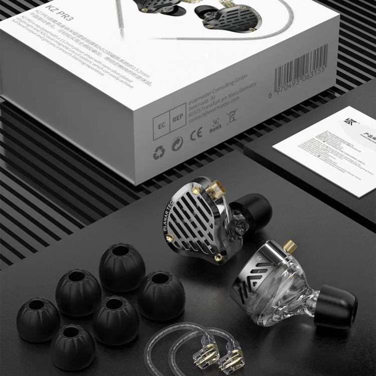 KZ-PR3 Planar Diaphragm In-Ear 1.2m Wired Earphones Hi-Fi Monitoring Stage Replaceable Cable Planar Speaker Earbuds, Black Standard, Black With Mic