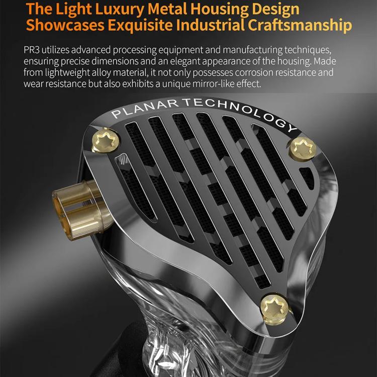 KZ-PR3 Planar Diaphragm In-Ear 1.2m Wired Earphones Hi-Fi Monitoring Stage Replaceable Cable Planar Speaker Earbuds, Black Standard, Black With Mic